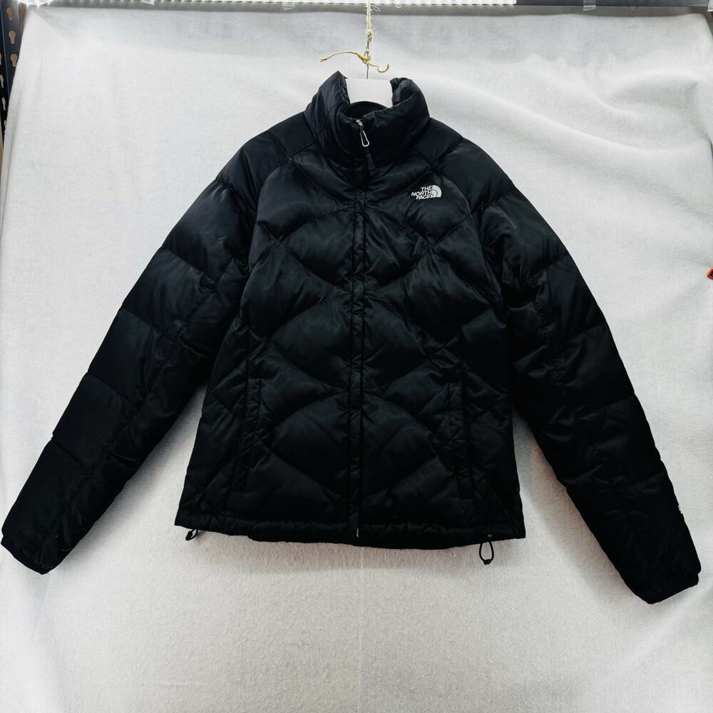 EUC The North Face Womens 550 Down Puffer Jacket Black Quilted Full Zip Medium